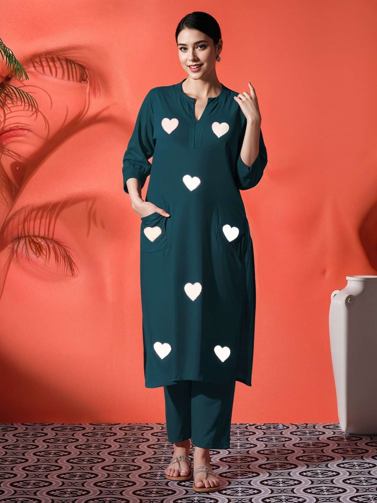 Women's Cotton Embroidered Straight Kurti With Pant Set - Image 2